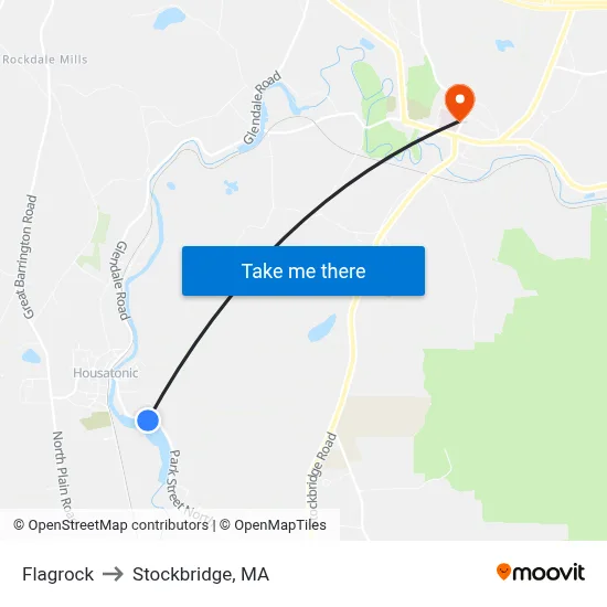 Flagrock to Stockbridge, MA map