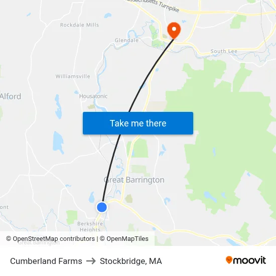 Cumberland Farms to Stockbridge, MA map