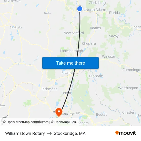 Williamstown Rotary to Stockbridge, MA map