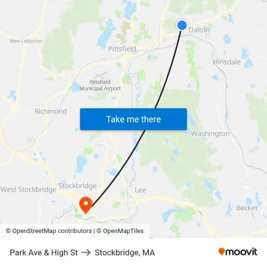 Park Ave & High St to Stockbridge, MA map
