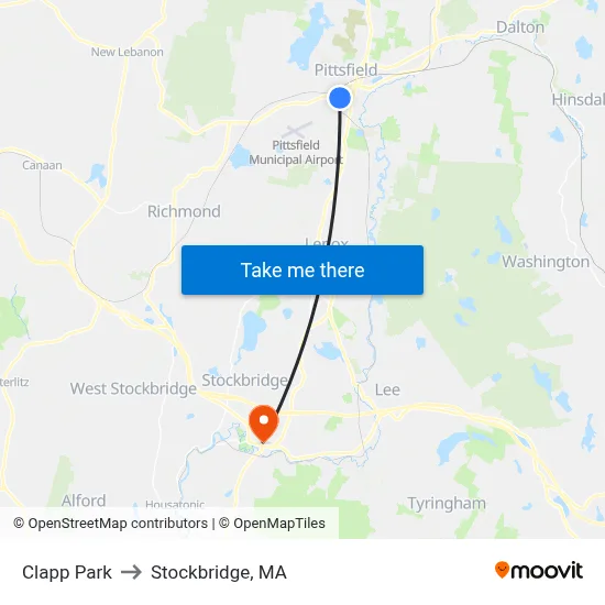 Clapp Park to Stockbridge, MA map