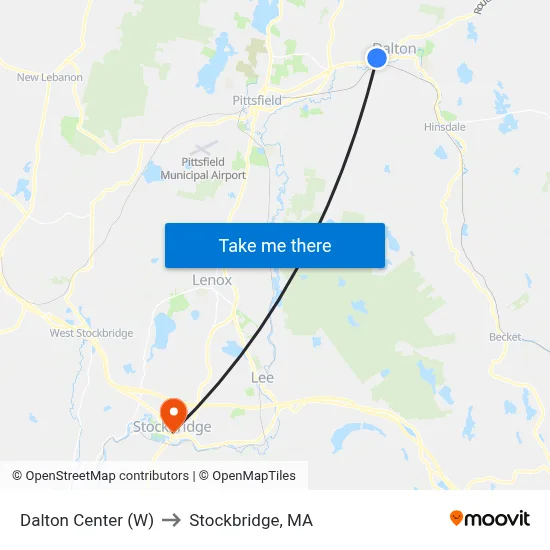 Dalton Center (W) to Stockbridge, MA map