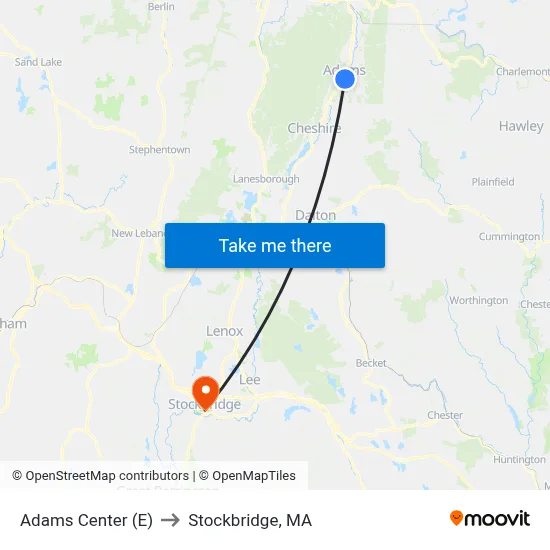 Adams Center (E) to Stockbridge, MA map