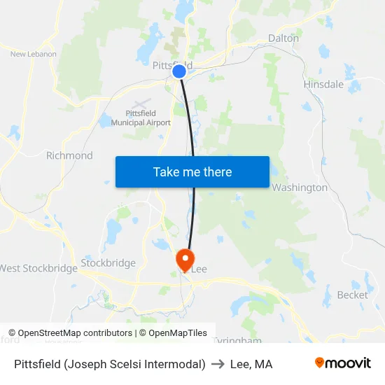 Pittsfield (Joseph Scelsi Intermodal) to Lee, MA map