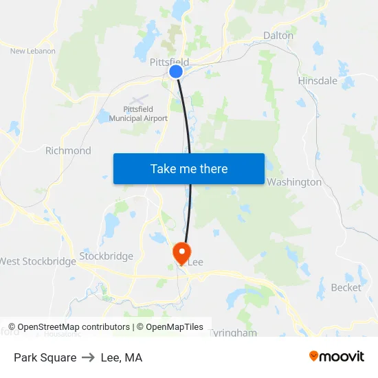 Park Square to Lee, MA map