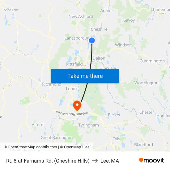 Rt. 8 at Farnams Rd. (Cheshire Hills) to Lee, MA map