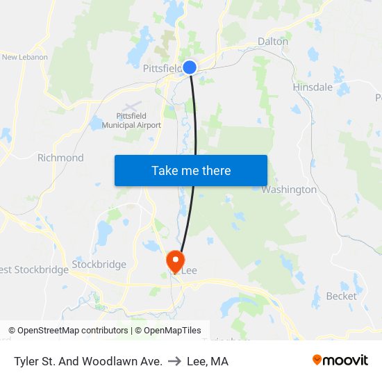 Tyler St. And Woodlawn Ave. to Lee, MA map