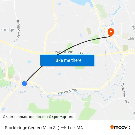 Stockbridge Center (Main St.) to Lee, MA map