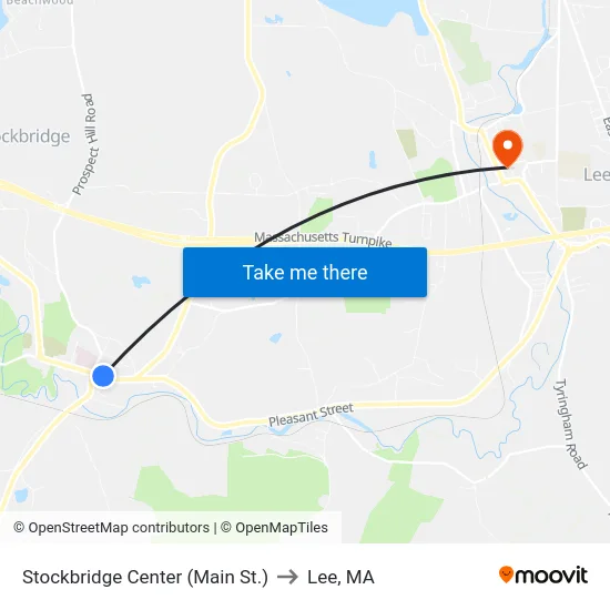 Stockbridge Center (Main St.) to Lee, MA map