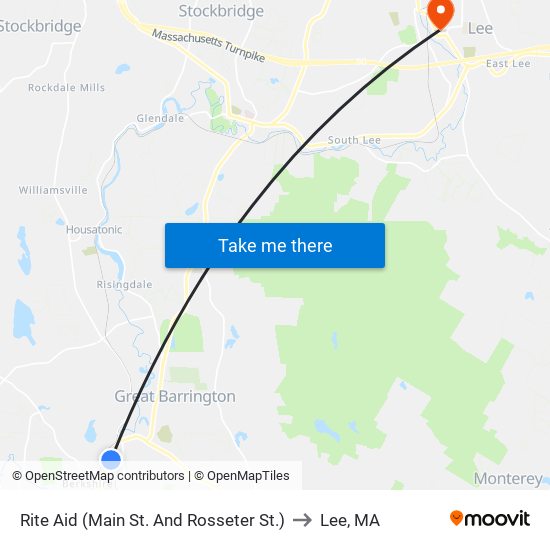 Rite Aid (Main St. And Rosseter St.) to Lee, MA map