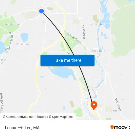 Lenox to Lee, MA map