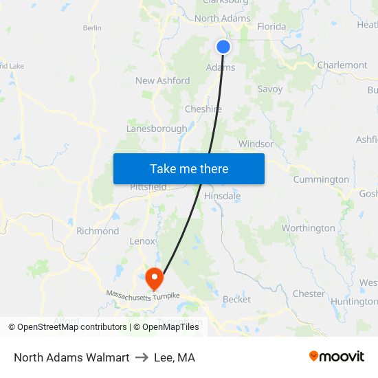 North Adams Walmart to Lee, MA map