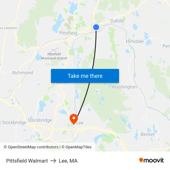Pittsfield Walmart to Lee, MA map
