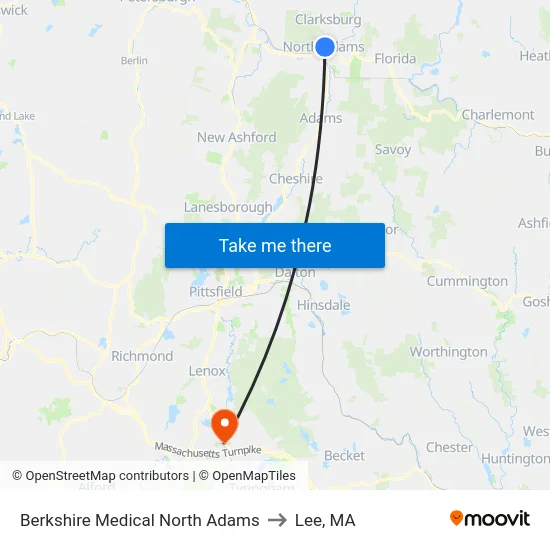 Berkshire Medical North Adams to Lee, MA map
