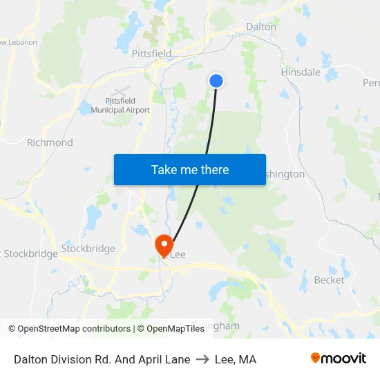 Dalton Division Rd. And April Lane to Lee, MA map