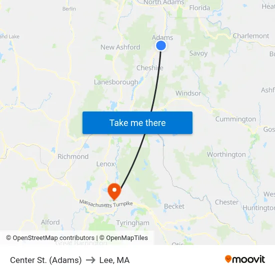 Center St. (Adams) to Lee, MA map