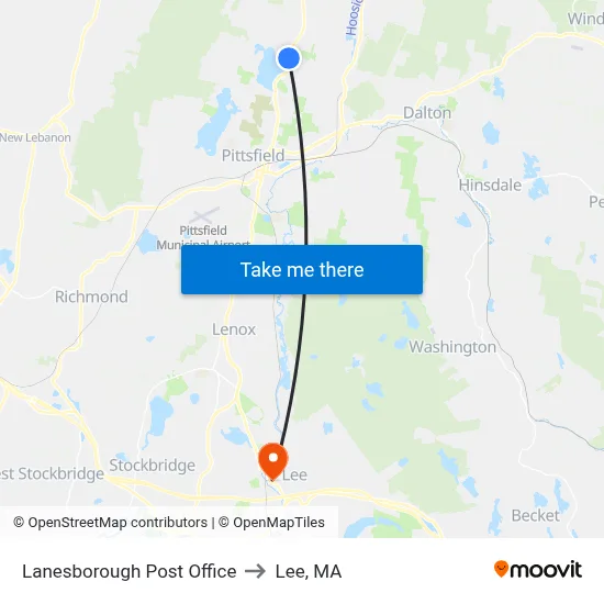 Lanesborough Post Office to Lee, MA map