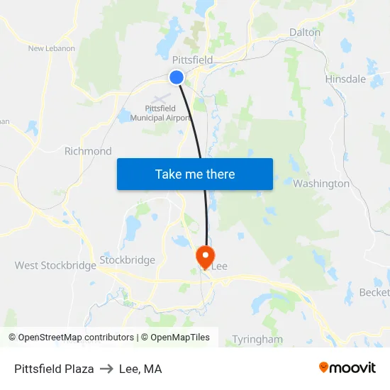 Pittsfield Plaza to Lee, MA map