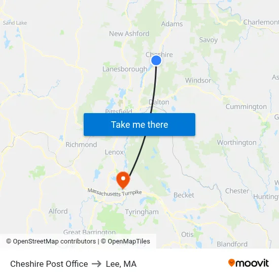 Cheshire Post Office to Lee, MA map