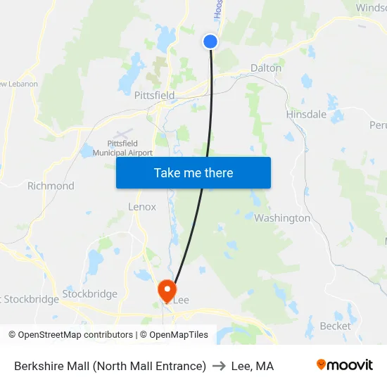 Berkshire Mall (North Mall Entrance) to Lee, MA map