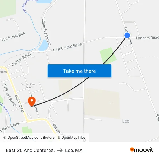 East St. And Center St. to Lee, MA map