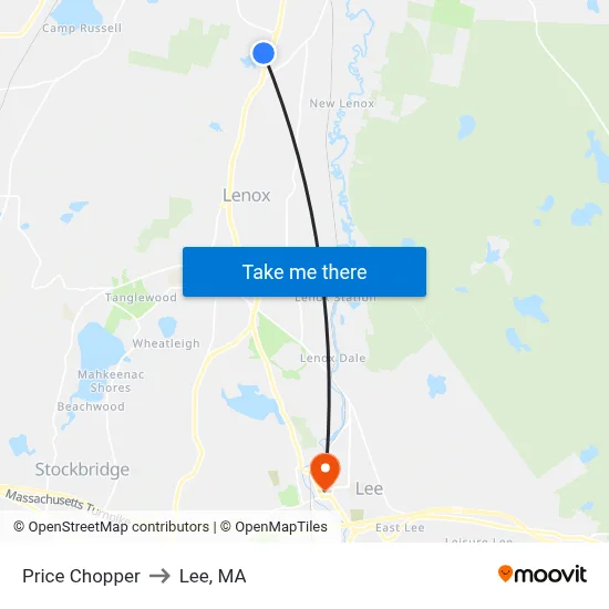 Price Chopper to Lee, MA map