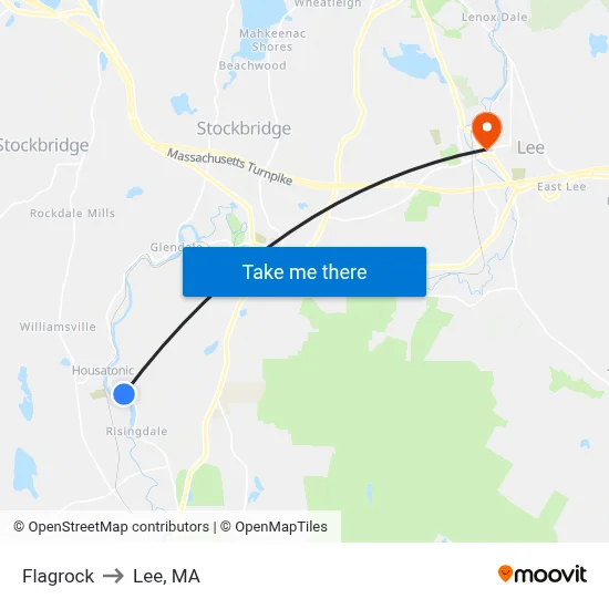 Flagrock to Lee, MA map