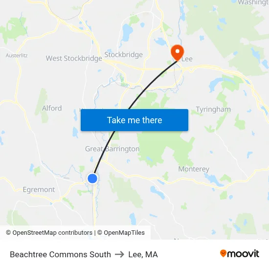 Beachtree Commons South to Lee, MA map