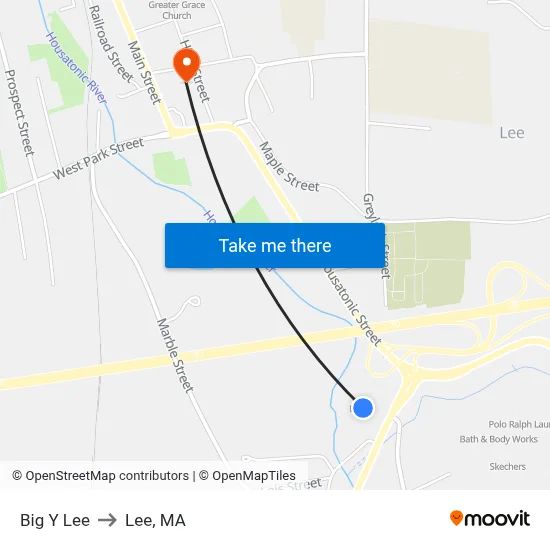 Big Y Lee to Lee, MA map