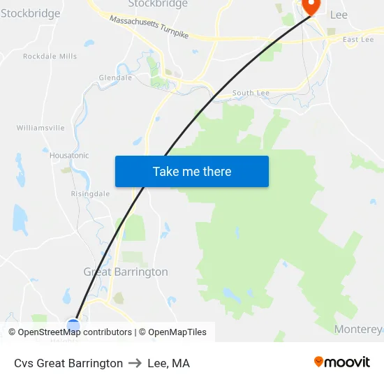 Cvs Great Barrington to Lee, MA map