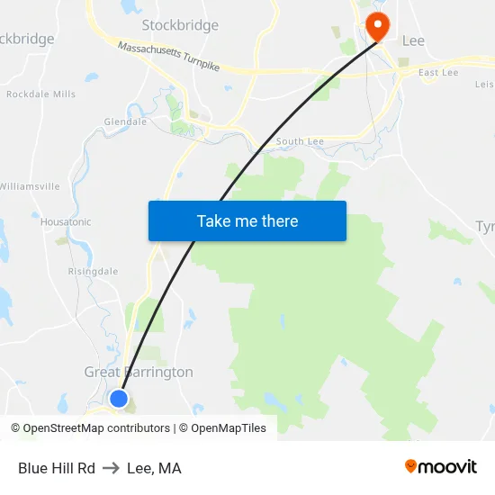 Blue Hill Rd to Lee, MA map