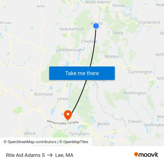 Rite Aid Adams S to Lee, MA map