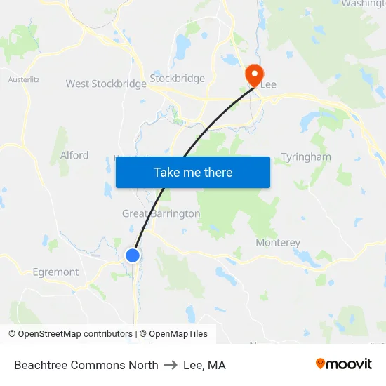 Beachtree Commons North to Lee, MA map