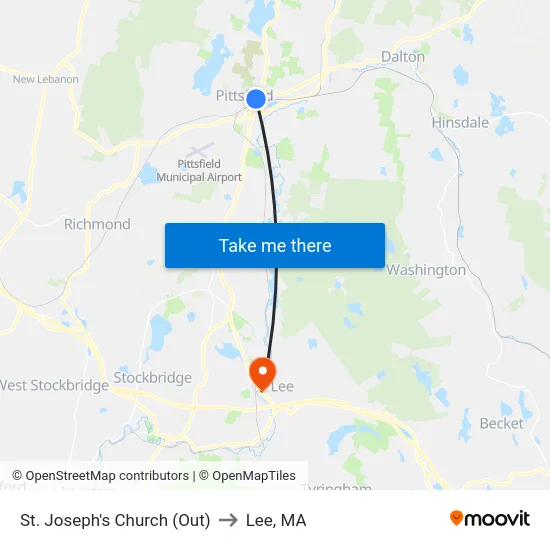 St. Joseph's Church (Out) to Lee, MA map