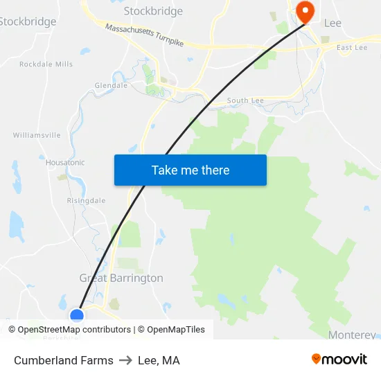Cumberland Farms to Lee, MA map