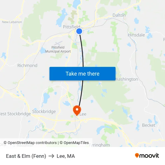 East & Elm (Fenn) to Lee, MA map