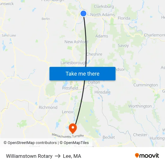 Williamstown Rotary to Lee, MA map