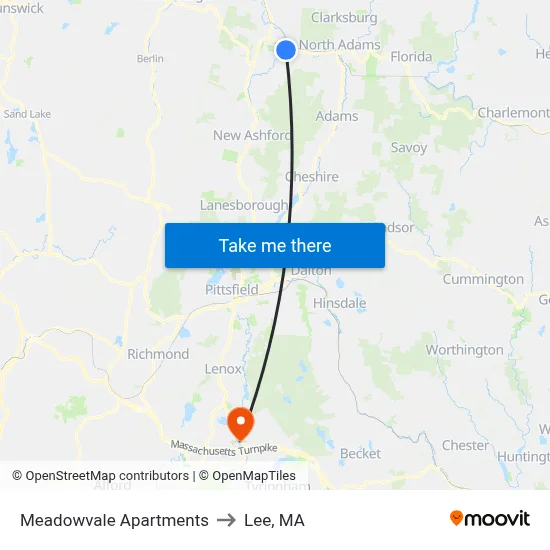 Meadowvale Apartments to Lee, MA map