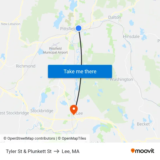 Tyler St & Plunkett St to Lee, MA map