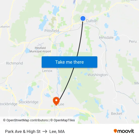 Park Ave & High St to Lee, MA map
