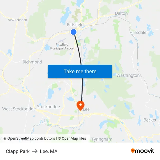 Clapp Park to Lee, MA map