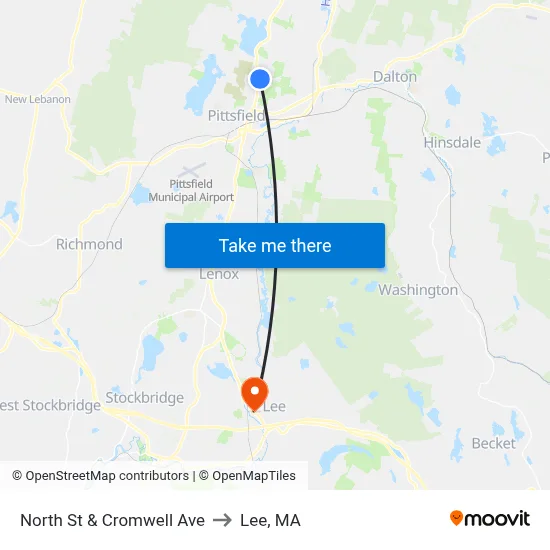 North St & Cromwell Ave to Lee, MA map