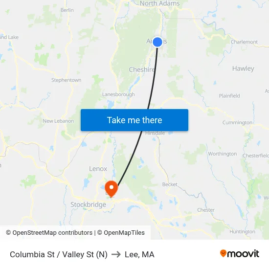 Columbia St / Valley St (N) to Lee, MA map