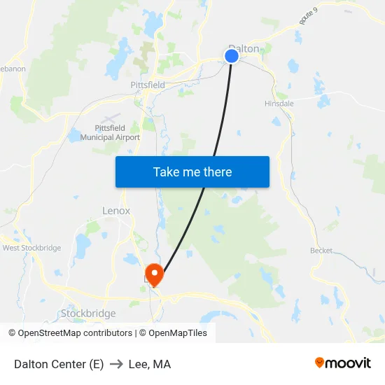 Dalton Center (E) to Lee, MA map