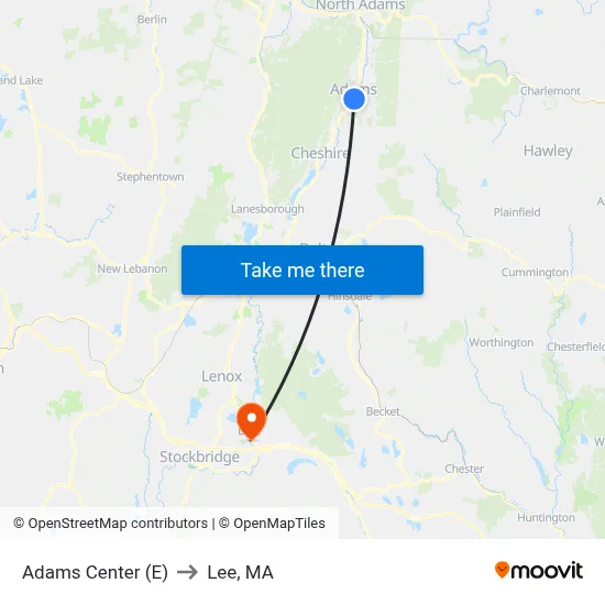 Adams Center (E) to Lee, MA map