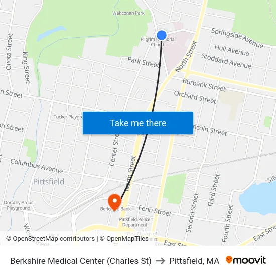 Berkshire Medical Center (Charles St) to Pittsfield, MA map