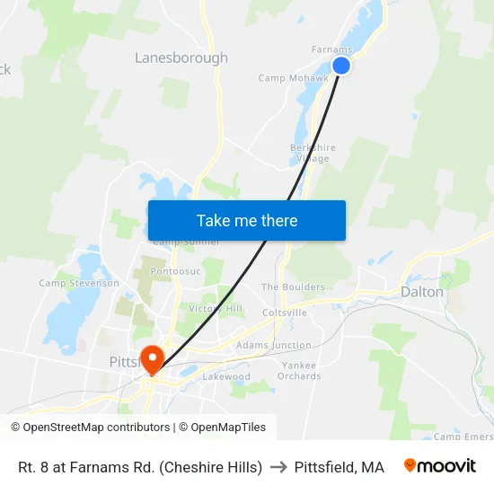 Rt. 8 at Farnams Rd. (Cheshire Hills) to Pittsfield, MA map
