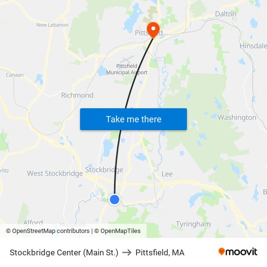 Stockbridge Center (Main St.) to Pittsfield, MA map