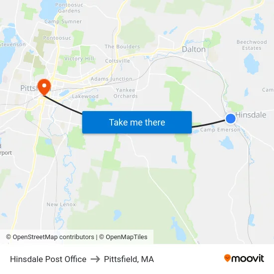 Hinsdale Post Office to Pittsfield, MA map