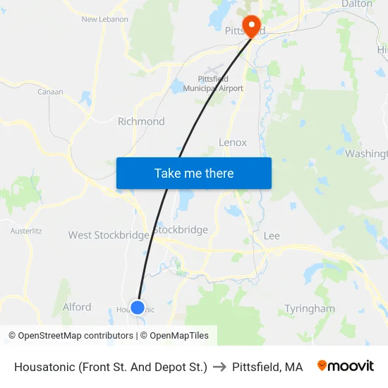 Housatonic (Front St. And Depot St.) to Pittsfield, MA map